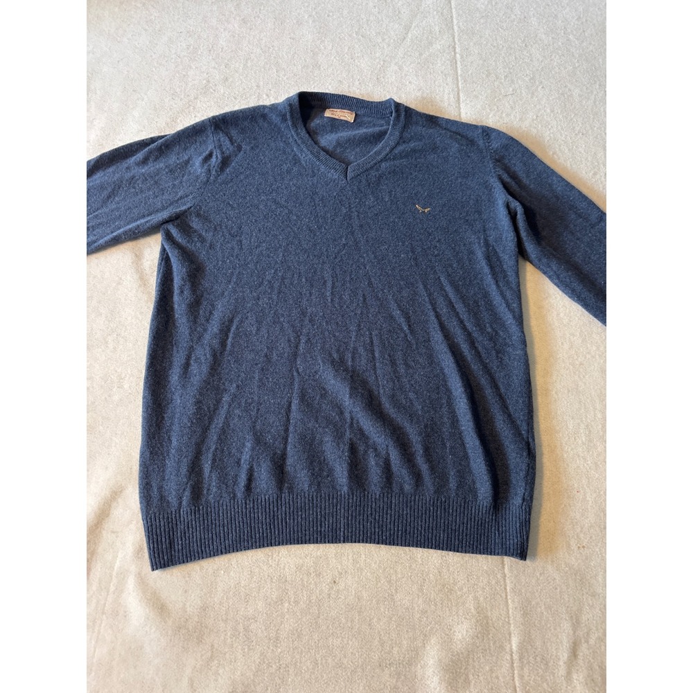 Made Especially for you V-Neck Sweater Mens XL Blue Wool Cashmere Blend Logo